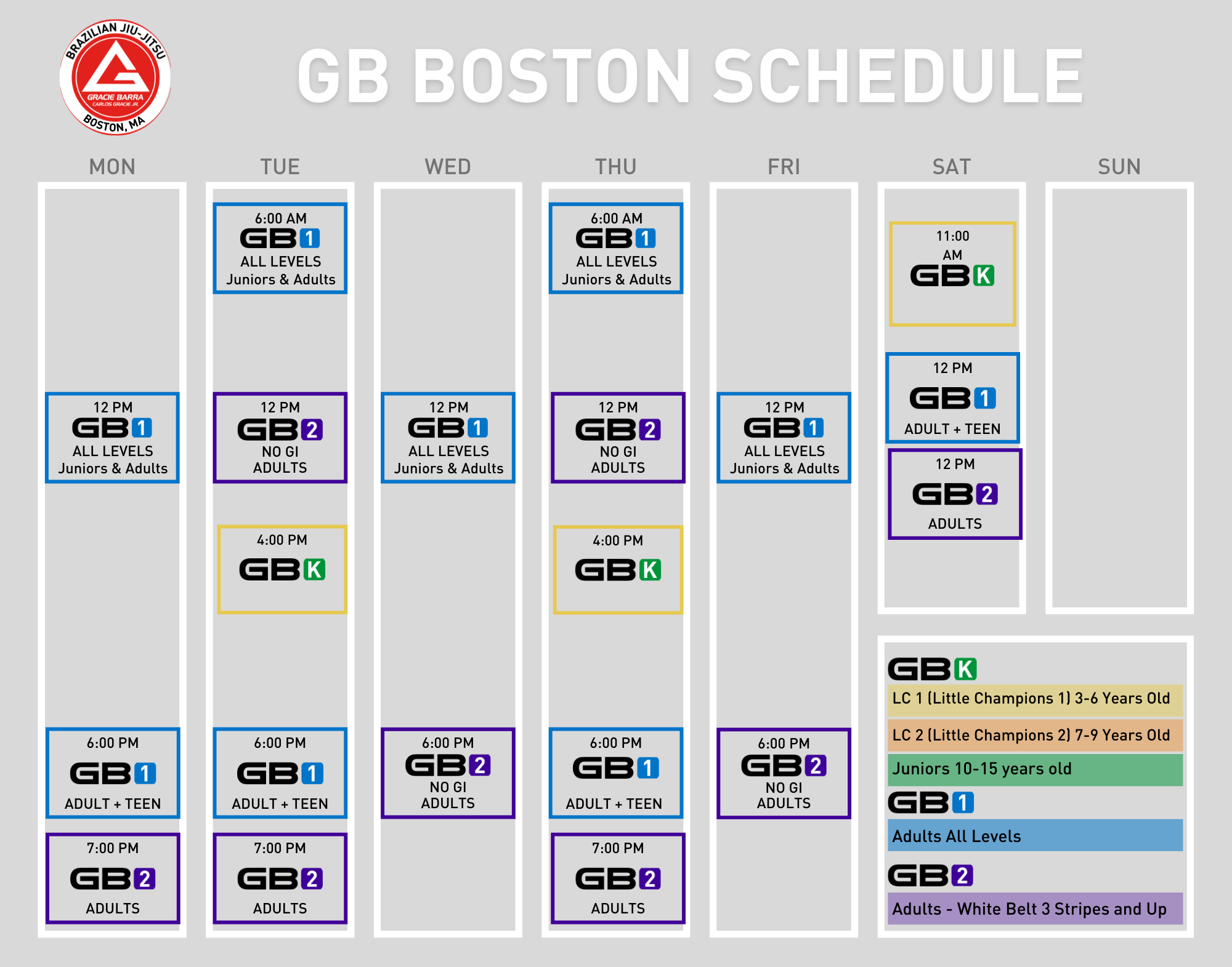 Our Schedule | Gracie Barra Boston